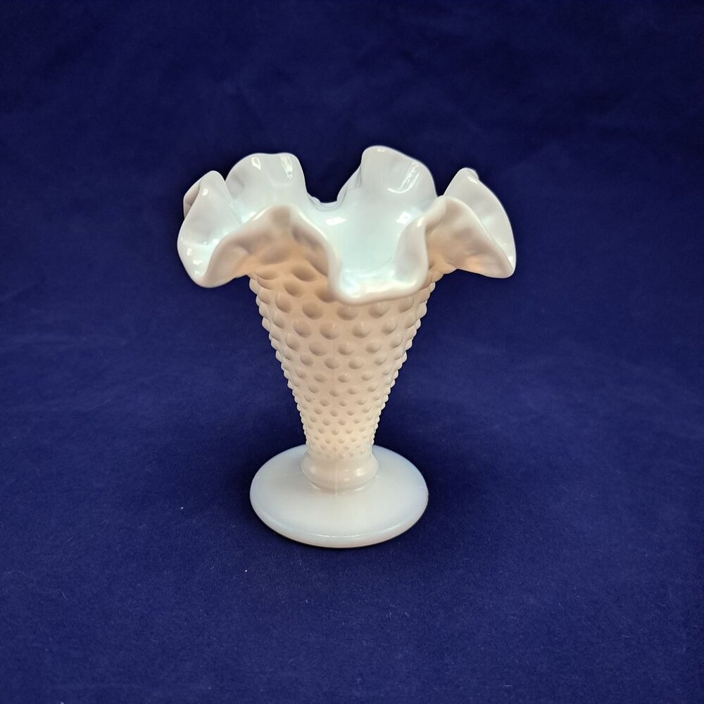 Fenton White Hobnail Milk Glass Ruffled Edge Mini Vase